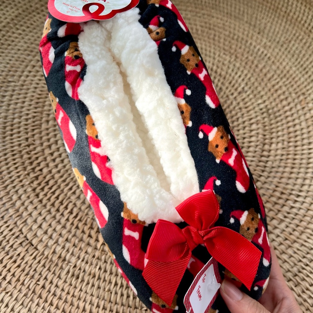 Cozy Holiday Slippers with Red Bow, Never Worn